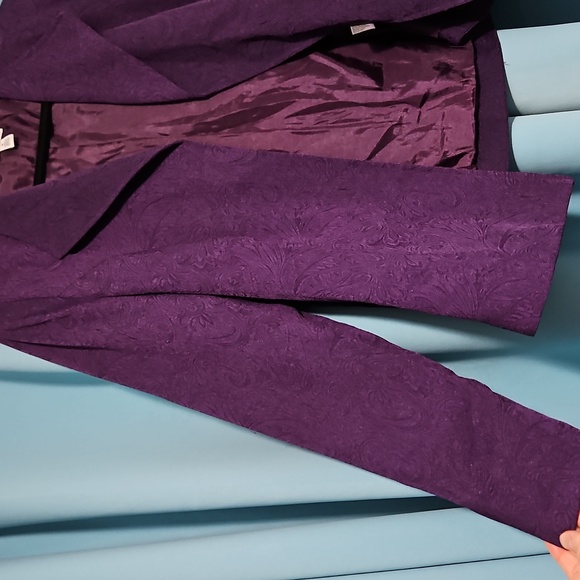 Elegant Kim Rogers plum purple jacquard open front jacket blazer, sz 14 - Picture 6 of 10